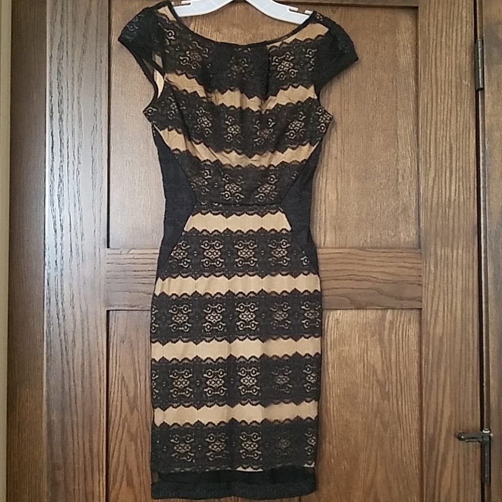 Black lace/nude mini dress